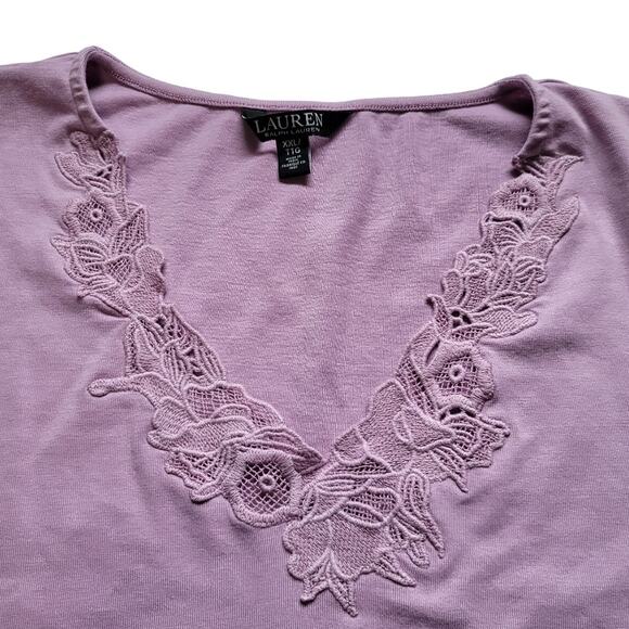 LRL Scottish Primrose Floral Lace V-Neck Trim Three Quarter Sleeve Top Size XXL - Picture 6 of 10